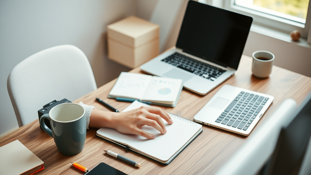 organized digital workspace, efficient content creator writing blog content using blogging tools for entrepreneurs