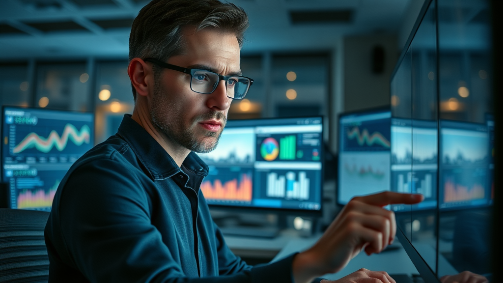 Measuring data-driven engagement tactics: professional reviewing engagement statistics on data dashboard with charts and graphs.