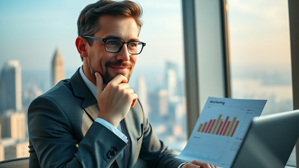 Small business owner developing a cost-effective marketing plan using data analysis