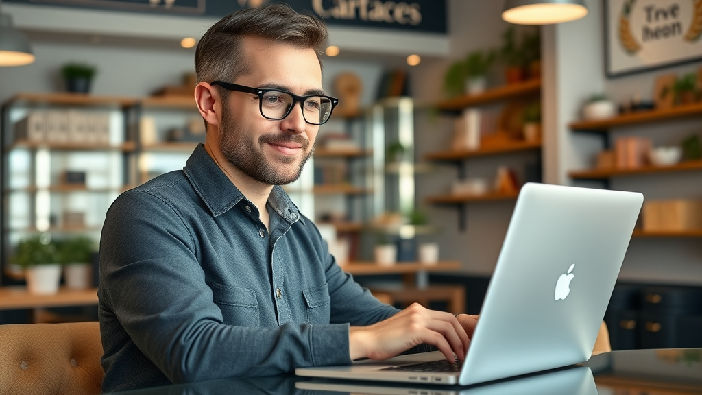 Business owner updating online profile for stronger local marketing ideas for small business