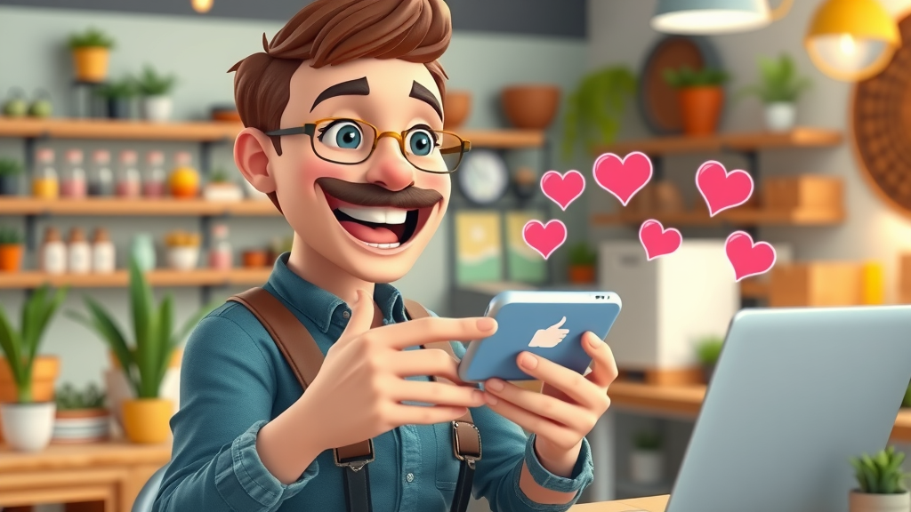 Small business owner connecting with customers via social media marketing campaigns