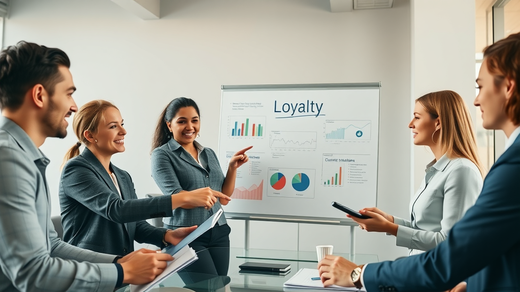 motivated business team strategizing loyalty program launch in bright office - customer loyalty programs
