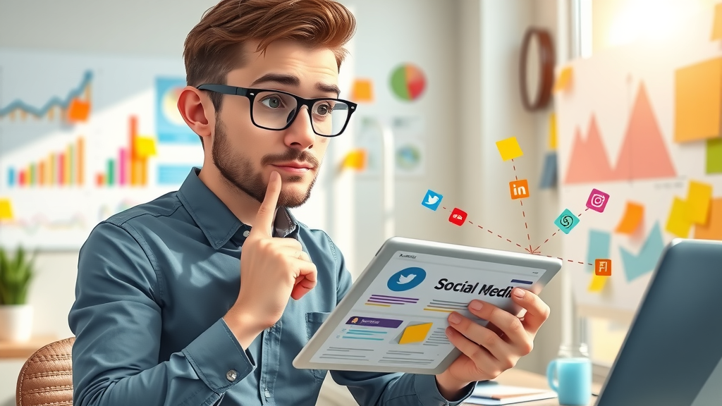 marketer analyzing headlines for social media promotion for blogs