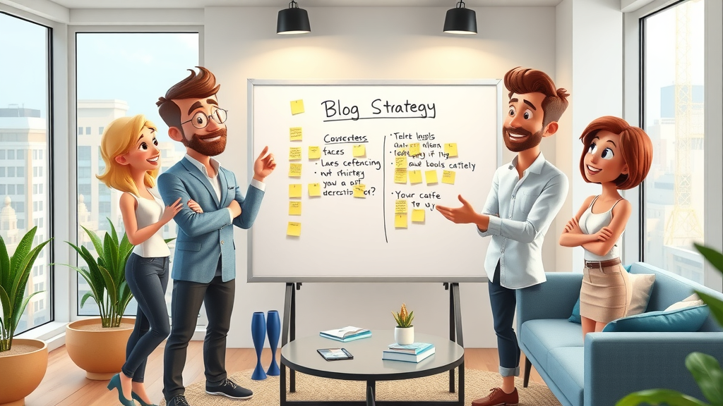 Creative small business team discussing blog strategy for small business blogging strategies