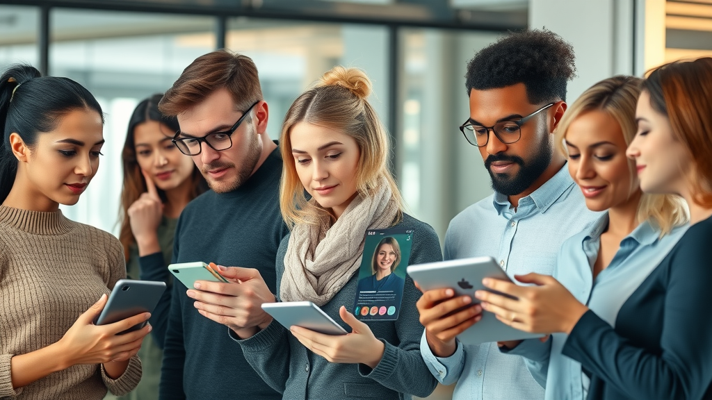 target audience for digital marketing strategies, diverse customers interacting with persona overlays
