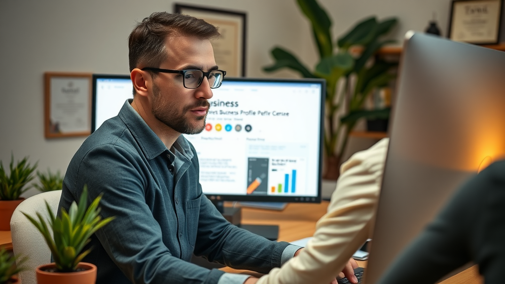 business owner updating their business profile online for local digital marketing success