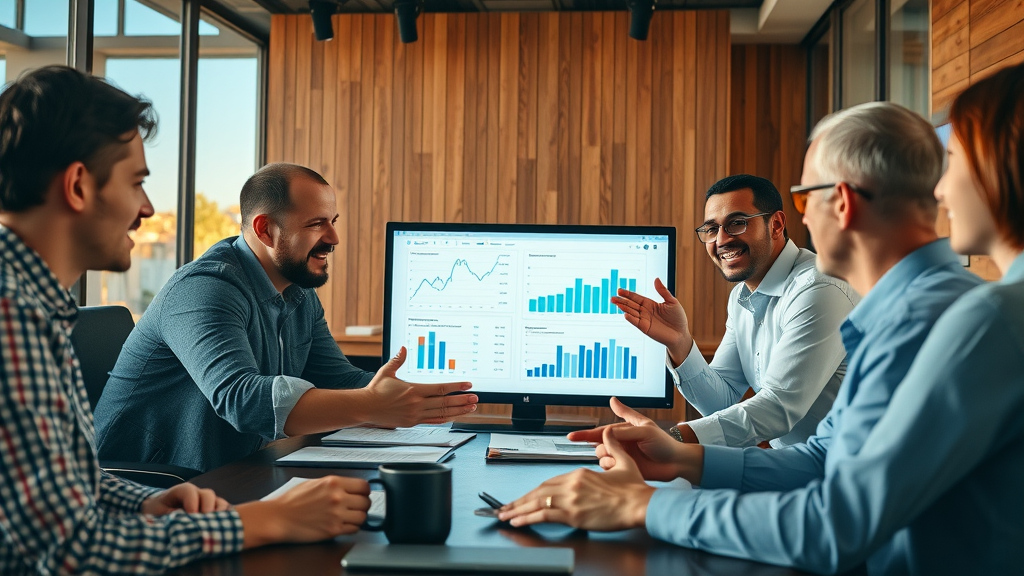 team collaborating and planning with blog performance and analytics data