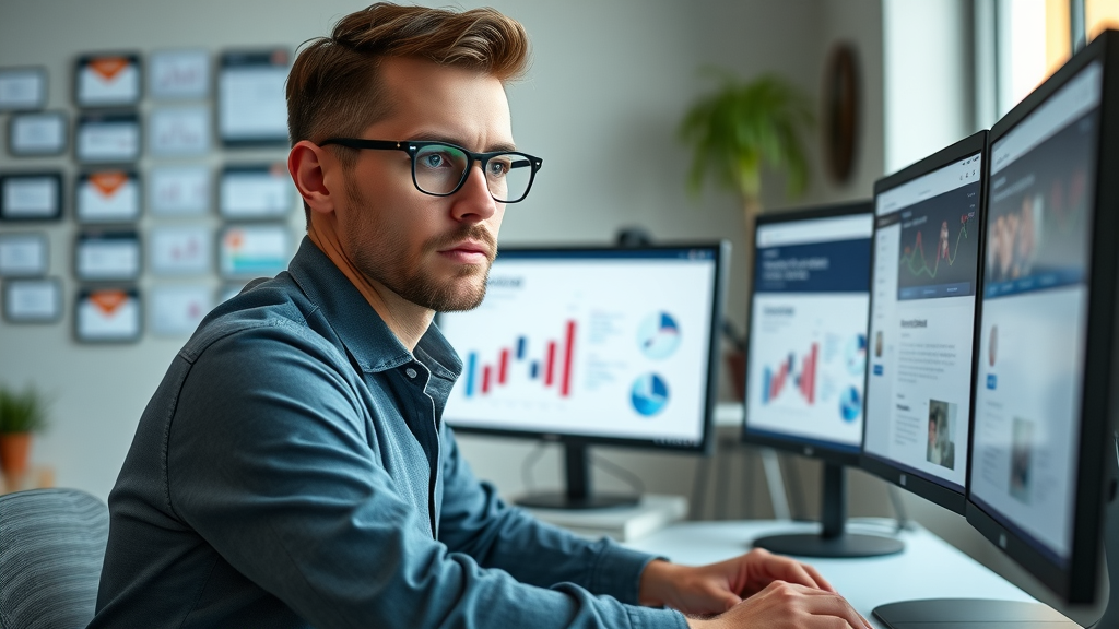 Contemporary digital marketer creating email marketing campaign, benefits of email marketing, marketing strategy 2024