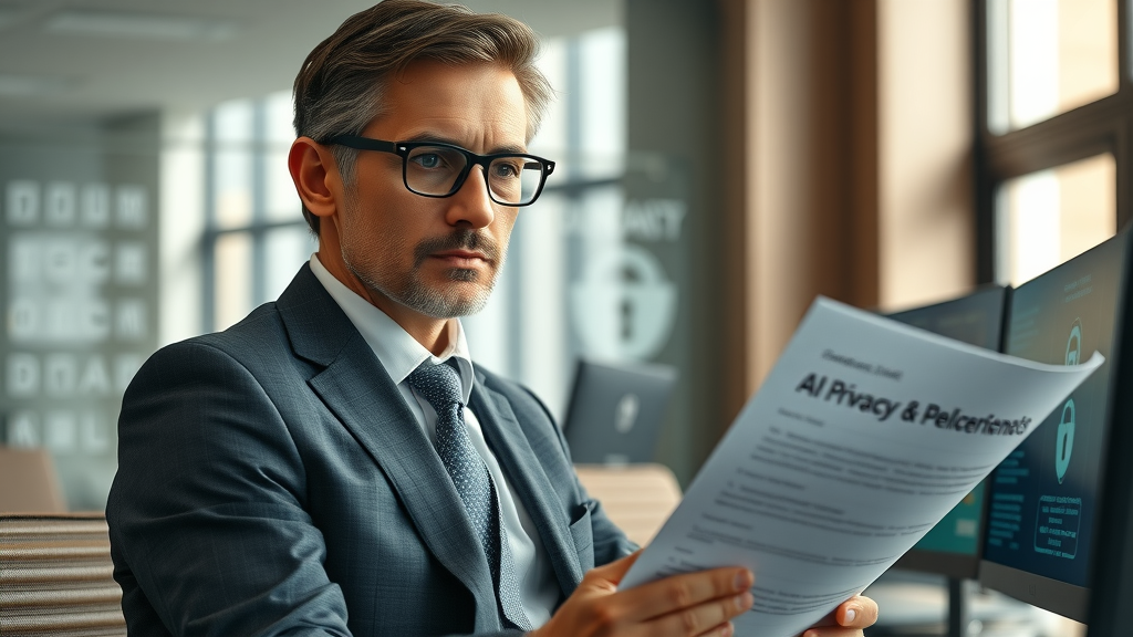 compliance expert reviewing AI content personalization ethics and privacy policies