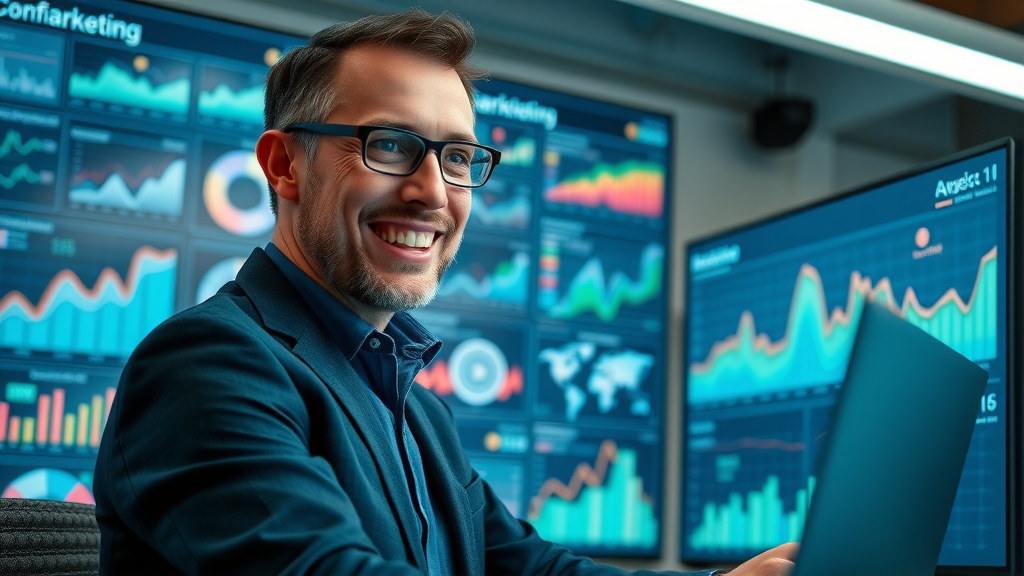 business owner reviewing marketing performance with google analytics, marketing tools for small business marketing