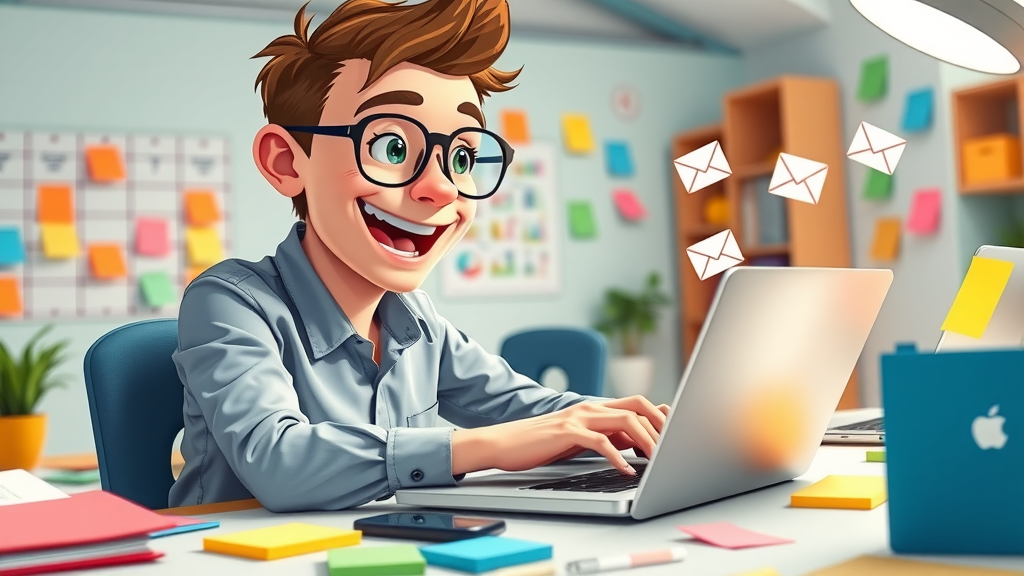 Energetic marketer creating compelling email subject lines, boosting open rates, benefits of email marketing
