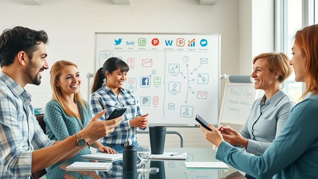 local business team brainstorming digital marketing strategies using social media platforms