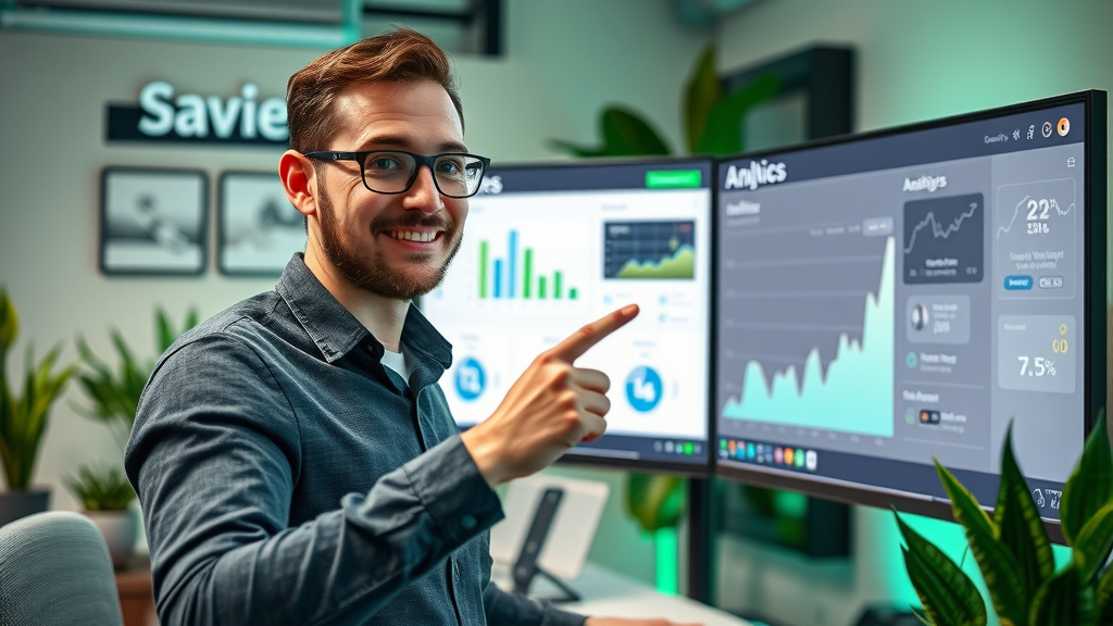 creative entrepreneur analyzing website analytics for brand awareness on media site