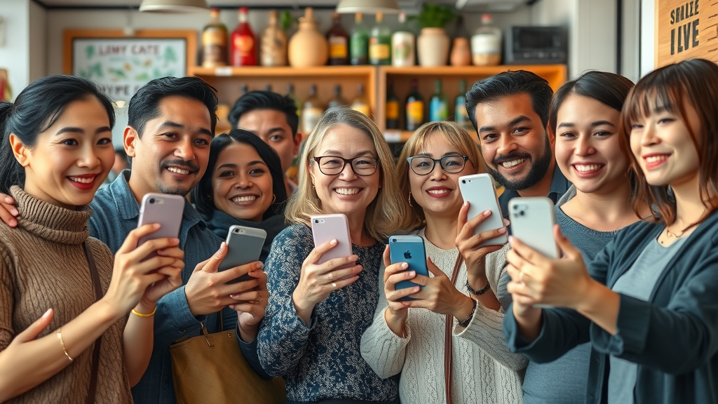 Diverse customers using user-generated content for affordable content marketing in a small local business