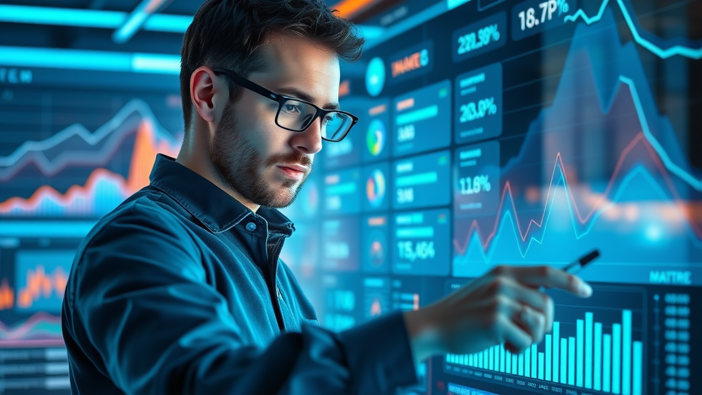 social media marketing local digital analytics dashboard, marketer examining real-time graphs