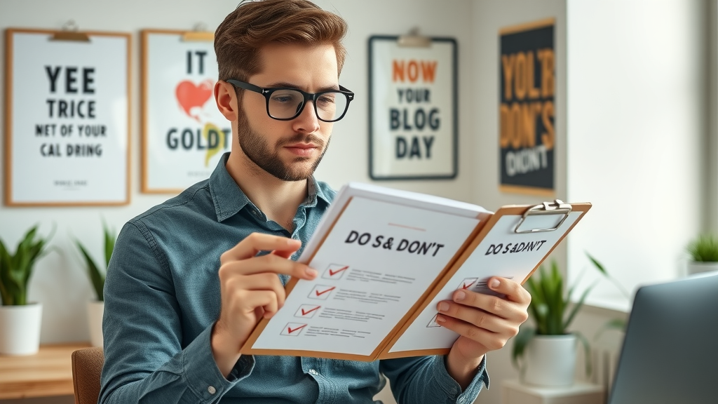 Responsible entrepreneur reviewing blogging do’s and don’ts checklist for small business blogging strategies
