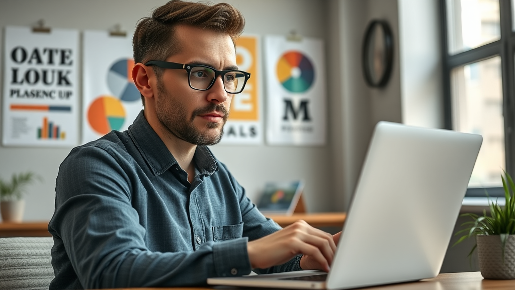 Small business owner reviewing media marketing results for business media site benefits