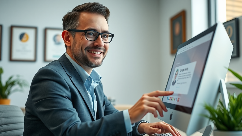 professional business owner updating Google Business Profile for small business promotion