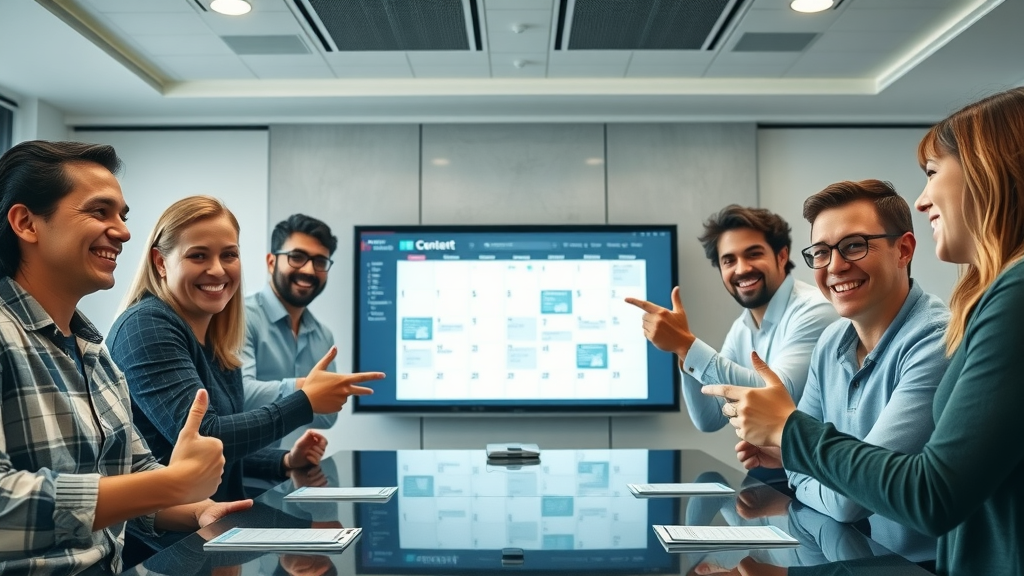 Diverse retail team celebrating success from content marketing strategy with sales graphs
