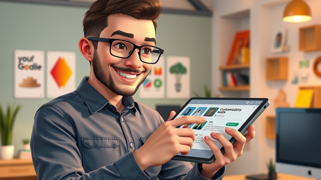 Content specialist fine-tuning AI brand voice settings in a creative office