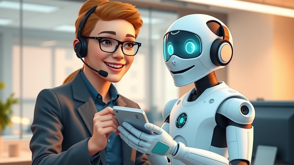 Customer service agent and AI chatbot working together, customer experience ai collaboration