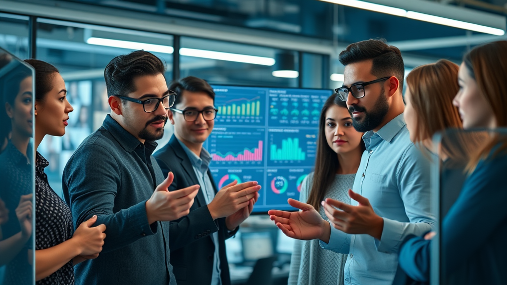 Diverse marketing team analyzing audience insights for business media site benefits