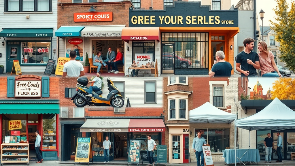Collage showing diverse local businesses and local marketing ideas for small business