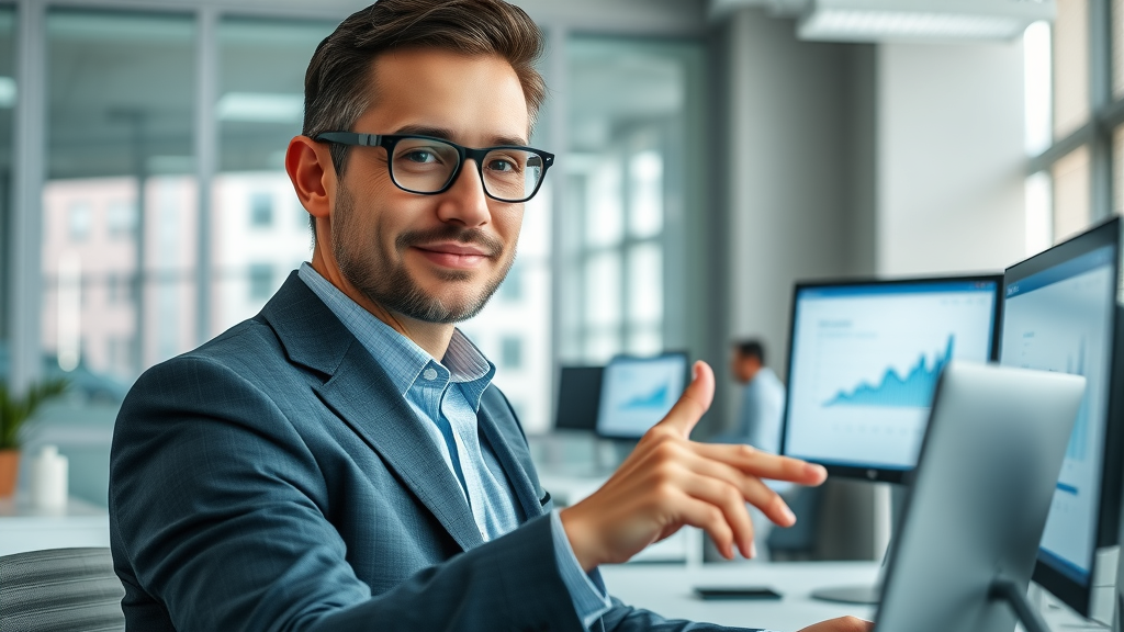modern small business owner interacting with digital devices for strong business online presence