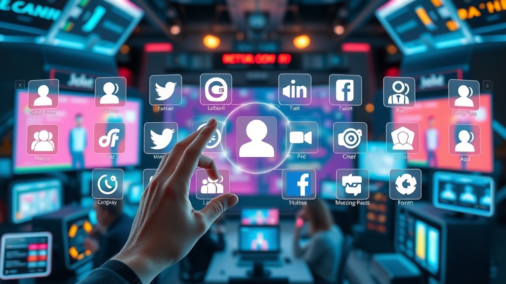 Engagement platform selection for online community: modern digital interface with multiple social and forum platforms, vibrant UI, and animated platform icons.