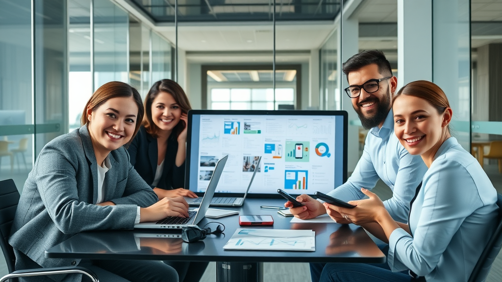 modern business team collaborating in sleek digital office for media site planning