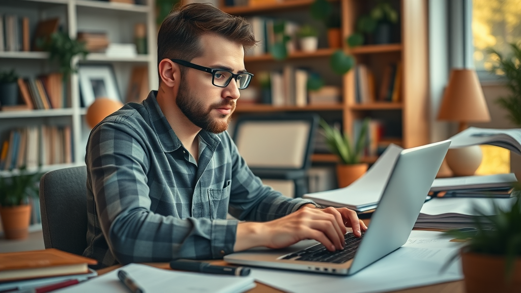 SEO content creator at workspace producing high-quality business blog content