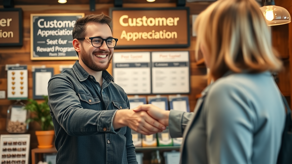small business owner nurturing customer loyalty, converting potential customers, business marketing rewards program