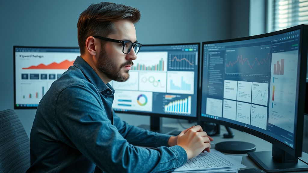 modern marketer conducting keyword research for business blog SEO strategy