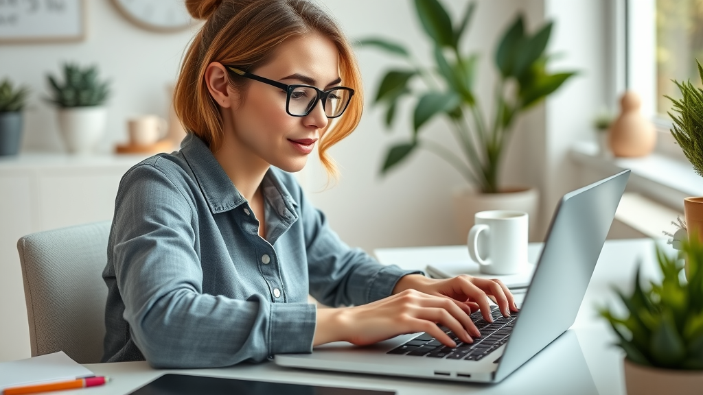 Engaged small business blogger typing on a laptop using small business blogging strategies