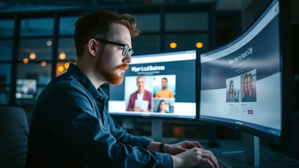 Web designer creating an optimized local business landing page for on-page SEO strategy