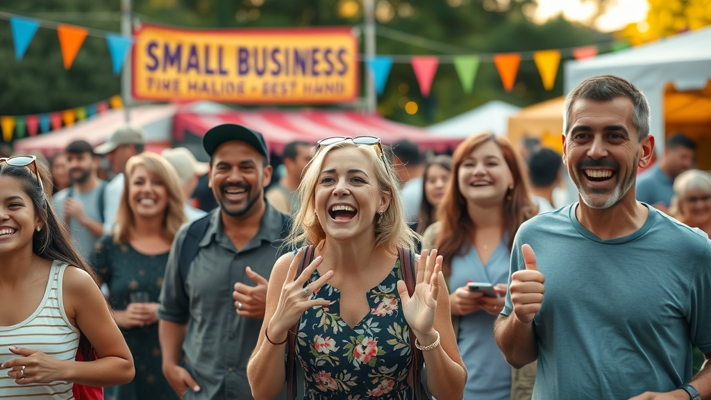 Community attending local business event, supporting local marketing ideas for small business