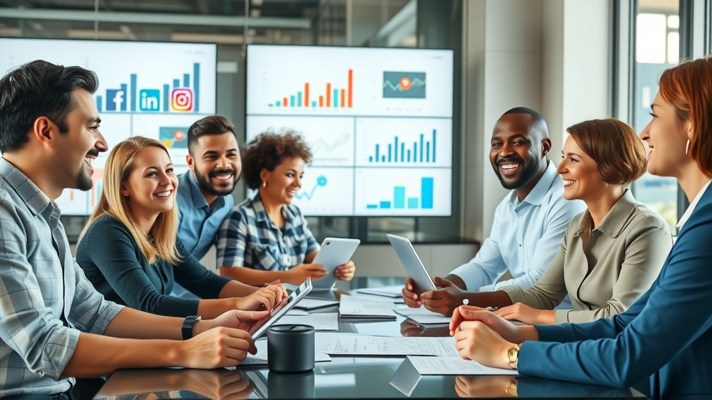 increasing brand awareness dynamic marketing team collaborating digital branding strategy modern office