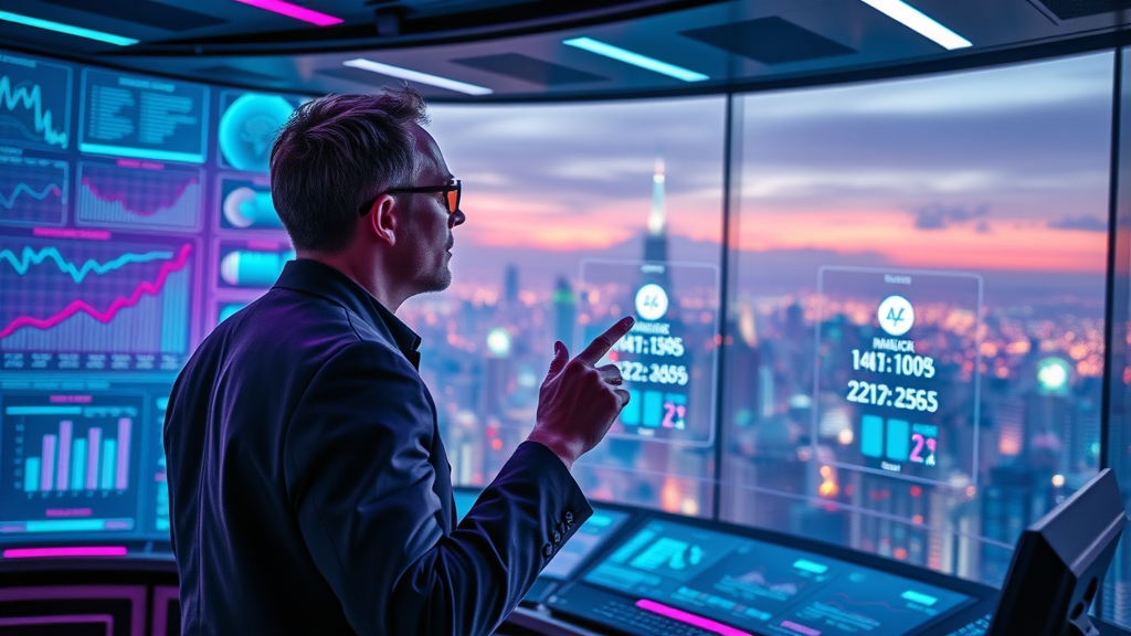 AI-powered marketing automation software in futuristic control center with predictive analytics
