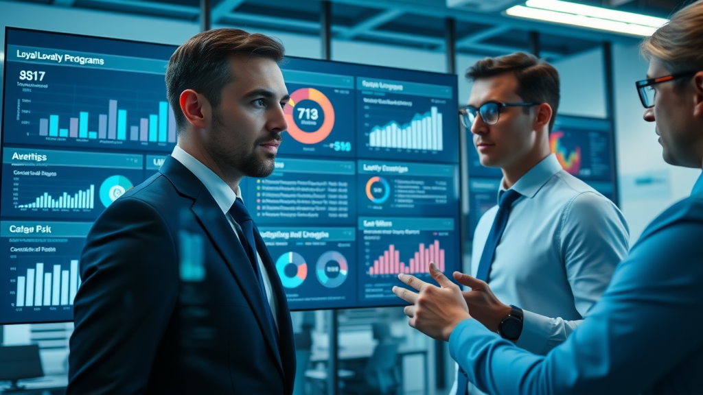 digital dashboard showing loyalty program analytics with professionals - customer loyalty programs