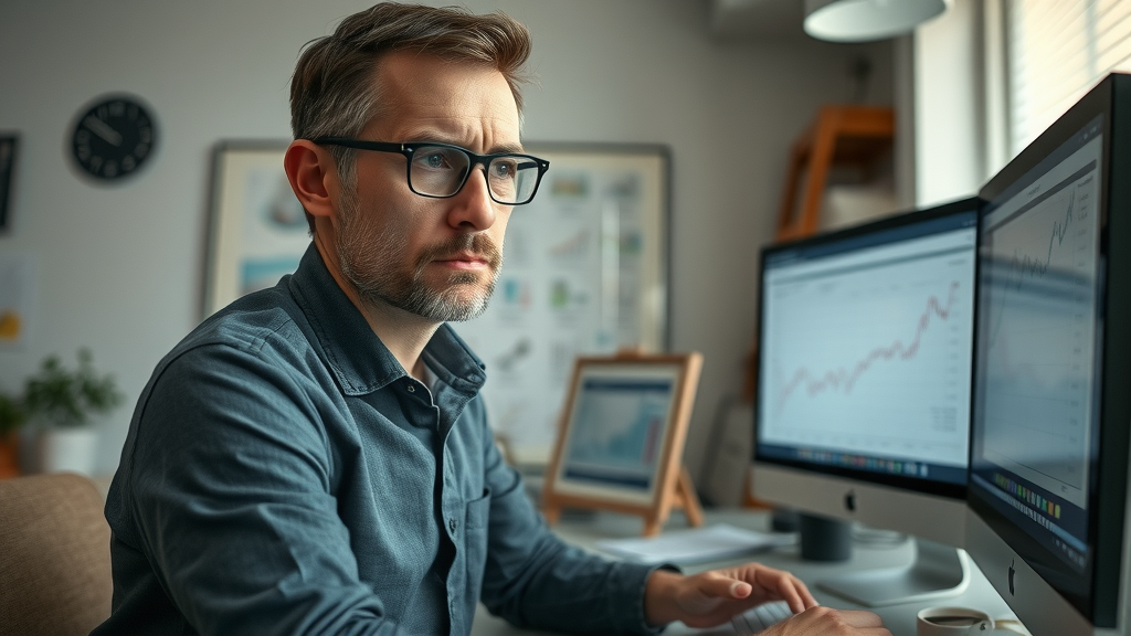 blog traffic mistakes - Small business owner reviewing stagnant blog analytics