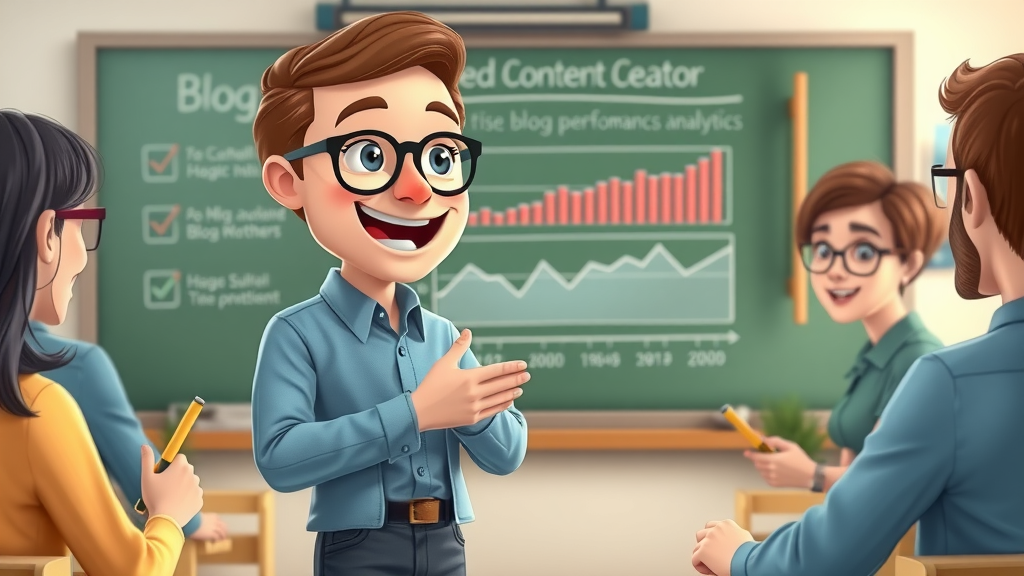 content creator explaining blog analytics metrics in classroom setting
