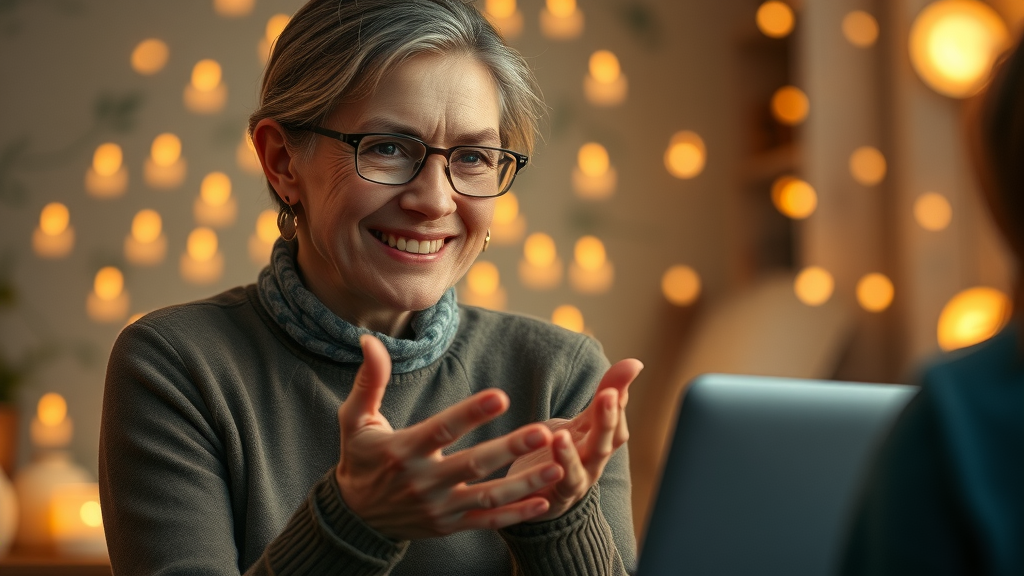 Ensuring safe and inclusive online community engagement: attentive moderator resolving conflicts, high fantasy setting, members supporting each other.