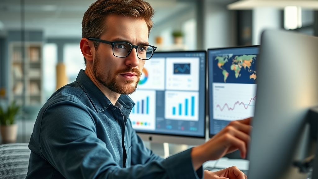 digital marketing analyst measuring blog performance and analytics dashboard