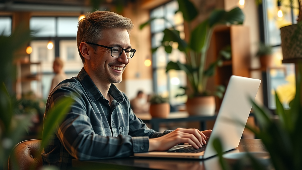 happy marketer designing engaging email campaign for local business digital marketing
