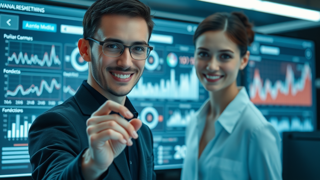 sleek digital user interface showcasing a corporate media platform dashboard with real-time analytics