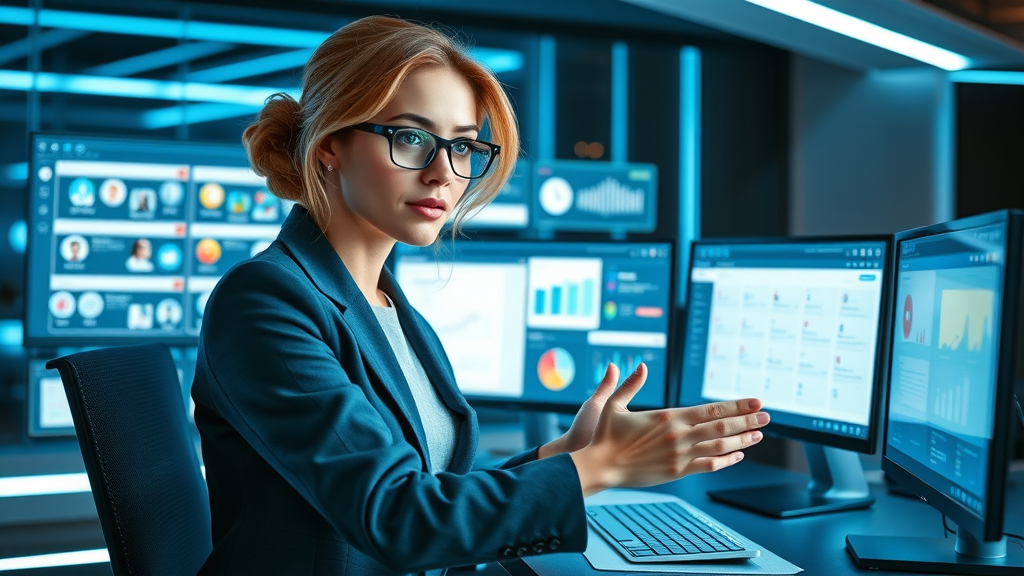 businesswoman manages integrated content, social media, and email marketing for local business digital strategy