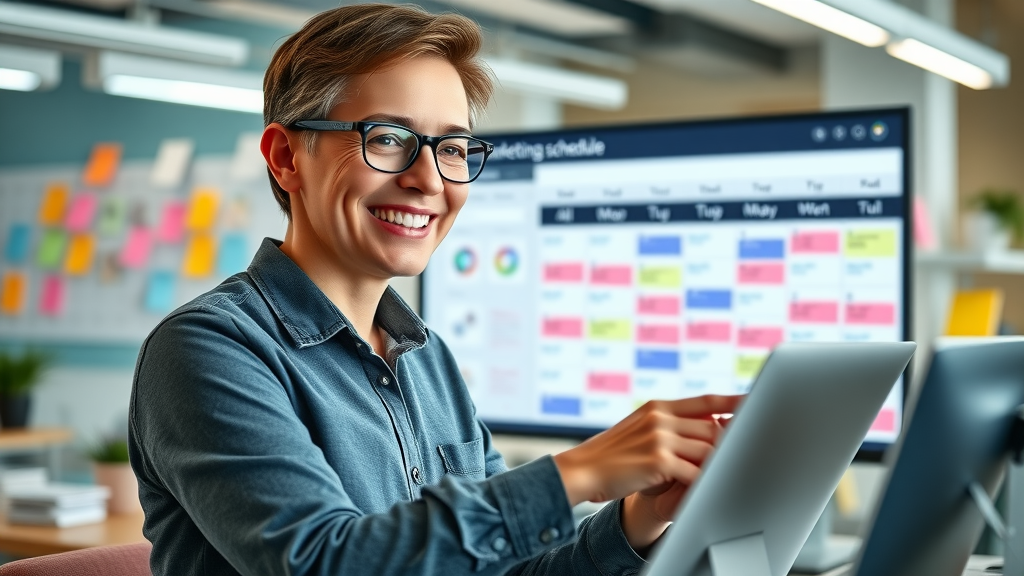 content manager planning social media promotion for blogs using a digital calendar