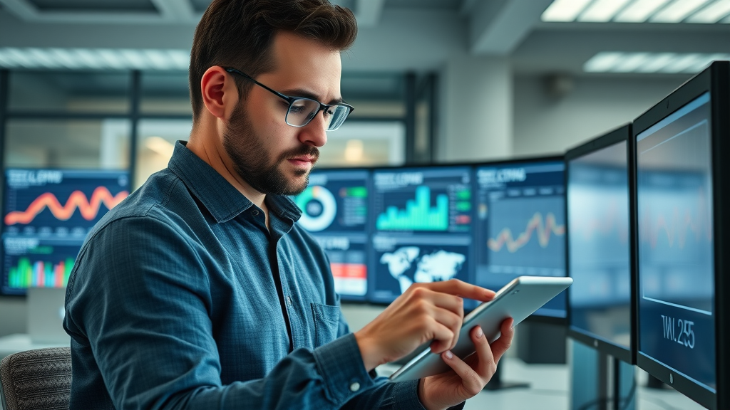 marketer analyzing loyalty program metrics dashboard on tablet - customer loyalty programs
