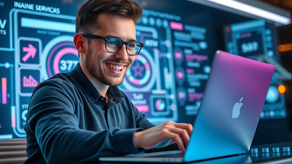 Tech-savvy marketer designing a landing page to promote event marketing for small business