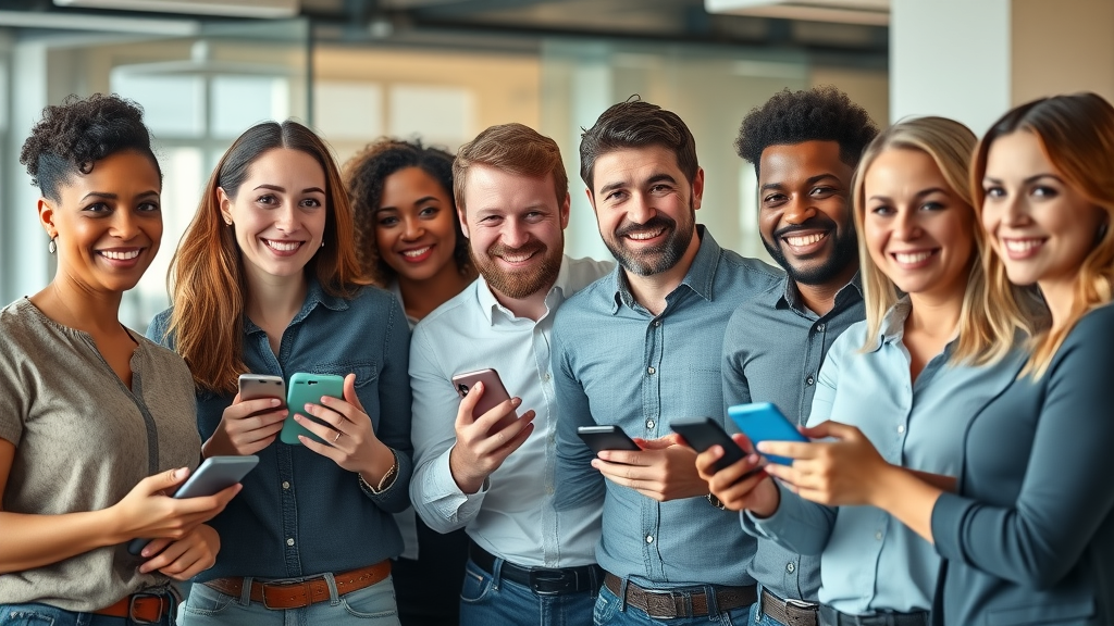 diverse team of small business owners celebrating online engagement through social media, media marketing